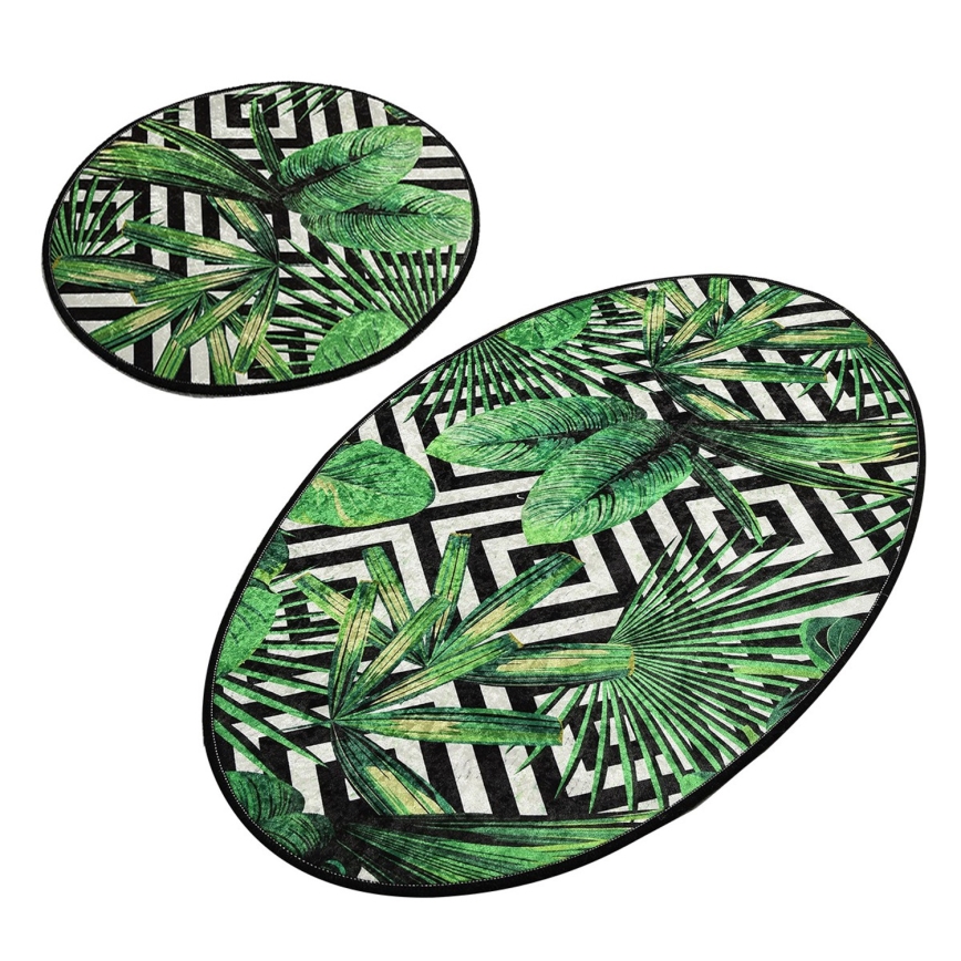 SET 2x Badkamer mat TROPIC 60/100 cm groen