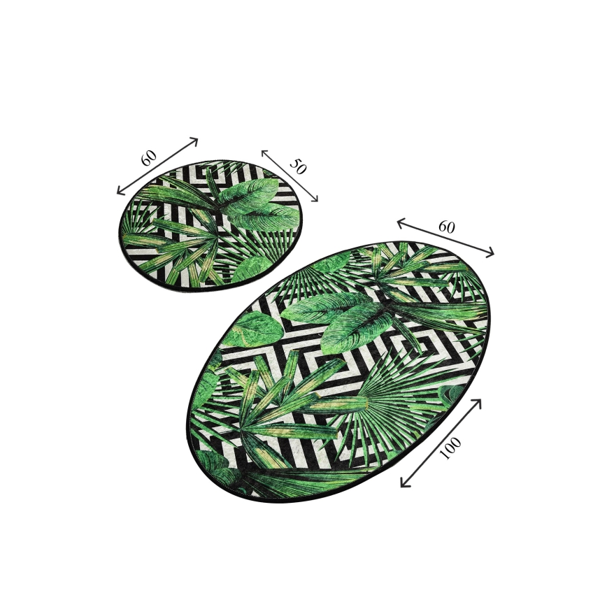 SET 2x Badkamer mat TROPIC 60/100 cm groen