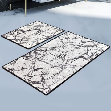 SET 2x Badmat MARBLE 60/100 cm wit/zwart