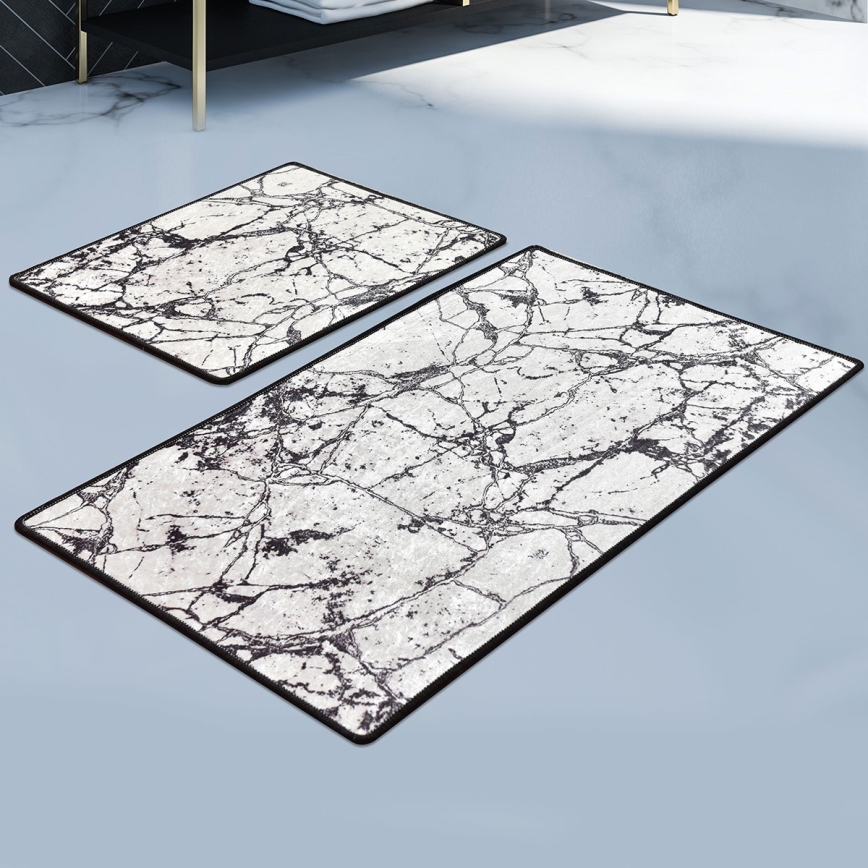 SET 2x Badmat MARBLE 60/100 cm wit/zwart
