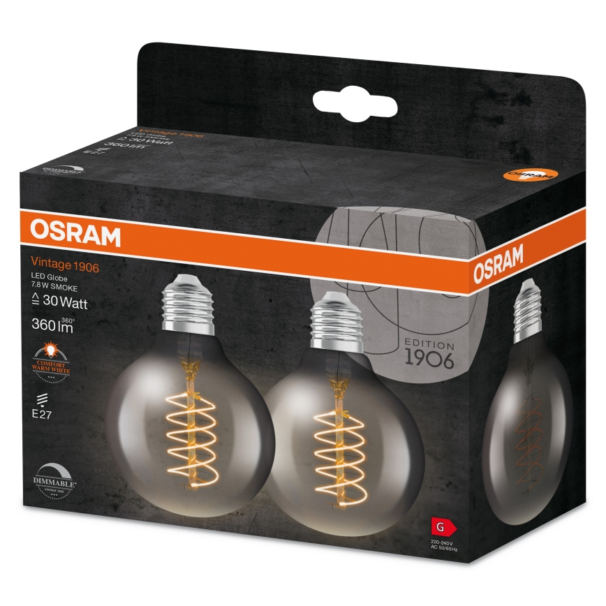 SET 2x dimbare LED-filamentlamp E27/7,8W/230V 1800K - Osram
