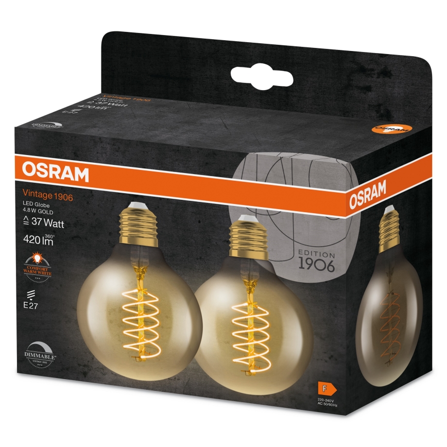 SET 2x Dimbare LED-gloeilamp Vintage filament E27/4,8W/230V 2200K - Osram