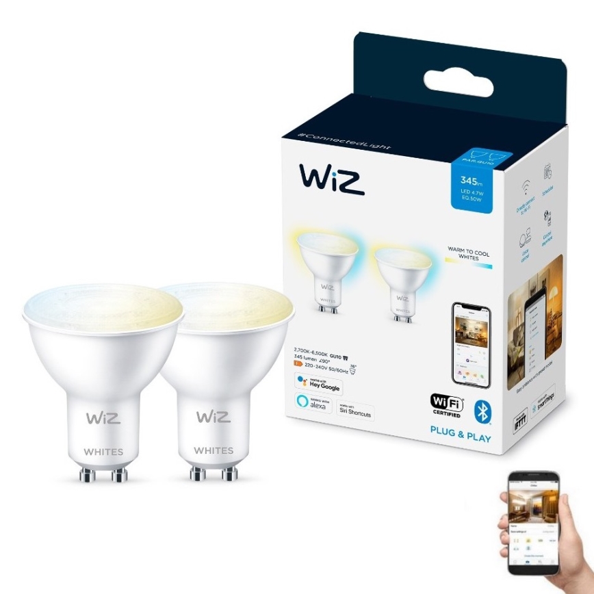 SET 2x Dimbare LED Lamp PAR16 GU10/4,7W/230V 2700-6500K CRI 90 Wi-Fi - WiZ