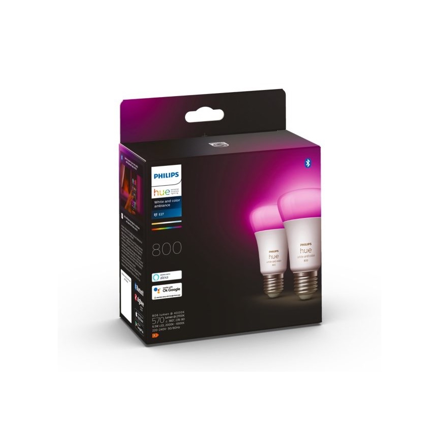 SET 2x Dimbare LED Lamp Philips Hue White And Color Ambiance A60 E27/6,5W/230V 2000-6500K