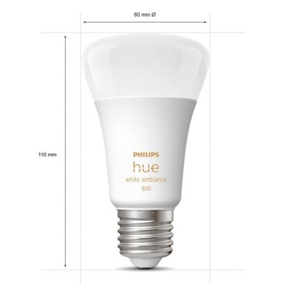 SET 2x Dimbare LED Lamp Philips Hue WHITE AMBIANCE E27/6W/230V 2200-6500K