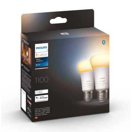 SET 2x Dimbare LED Lamp Philips Hue WHITE AMBIANCE E27/8W/230V 2200-6500K