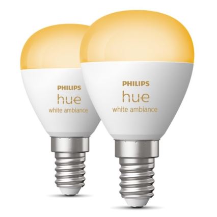 SET 2x Dimbare LED Lamp Philips Hue WHITE AMBIANCE P45 E14/5,1W/230V 2200-6500K