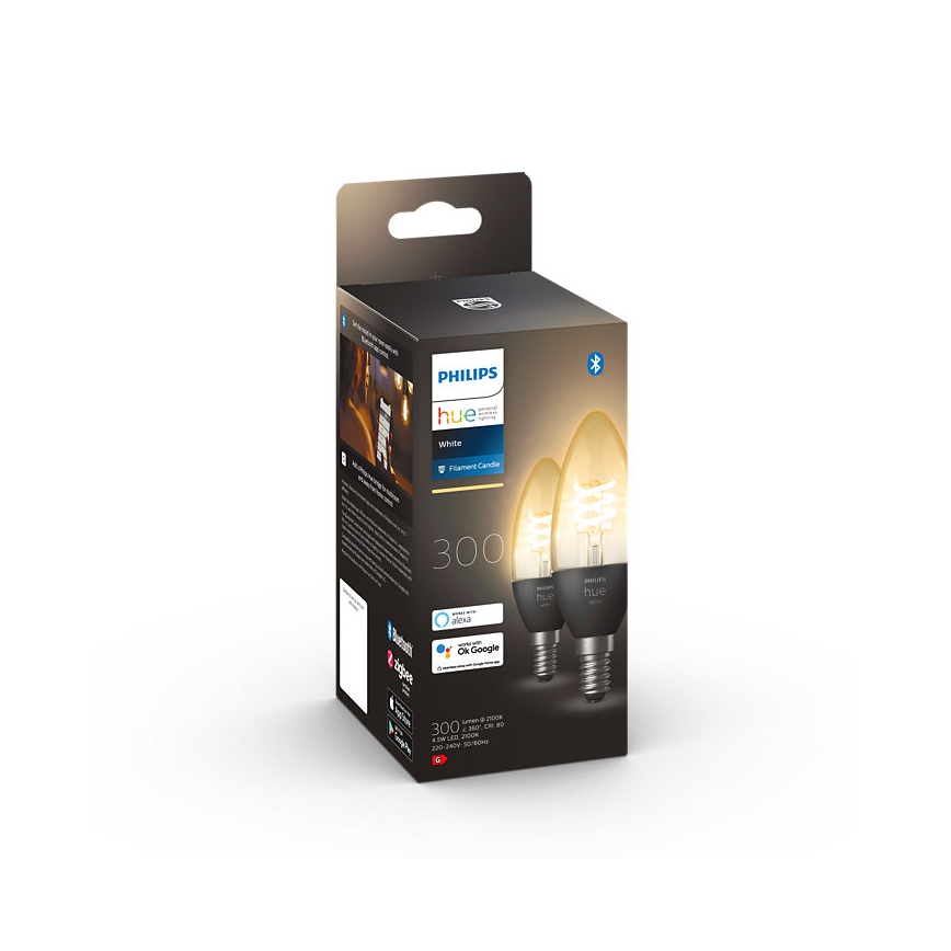SET 2x Dimbare LED Lamp Philips Hue WHITE FILAMENT E14/4,5W/230V 2100K