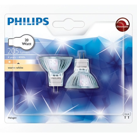 Buiten adem catalogus vernieuwen SET 2x Industrie Lamp Philips HALOGEN GU4/20W/12V 3000K | Lampenmanie
