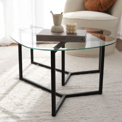 SET 2x Koffie Tafel BELLISIMO zwart/doorzichtig