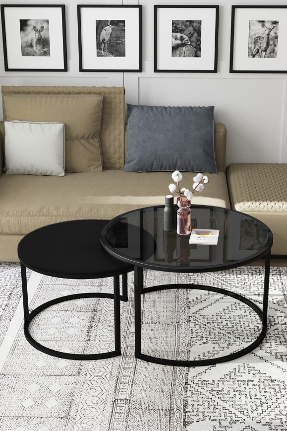 SET 2x Koffie Tafel BORA diameter 57/75 cm zwart
