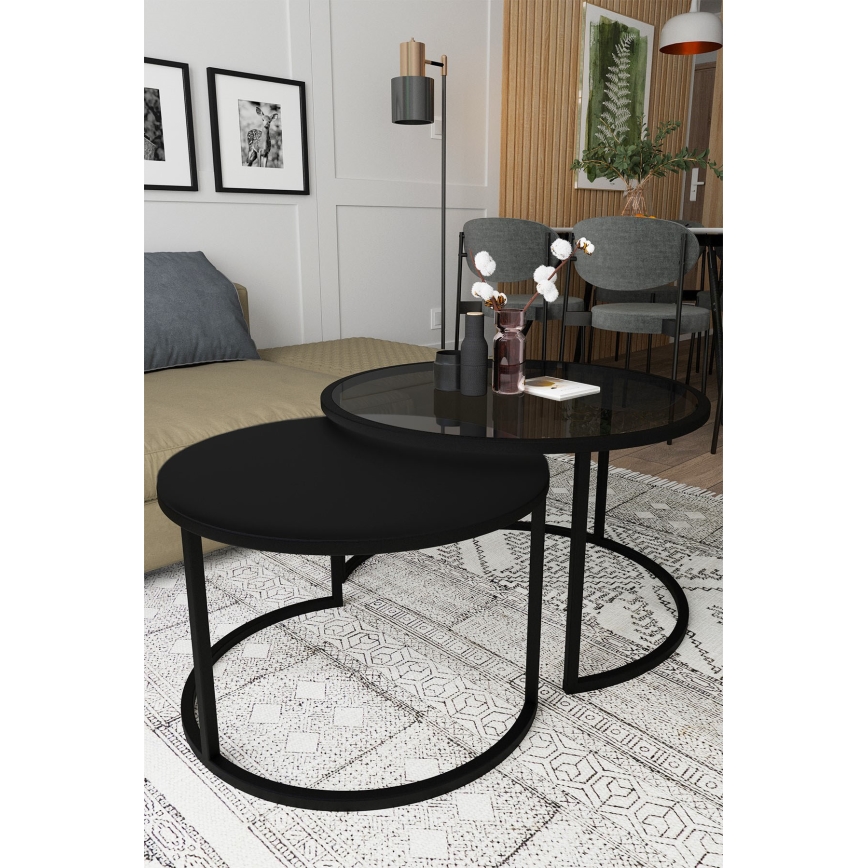 SET 2x Koffie Tafel BORA diameter 57/75 cm zwart