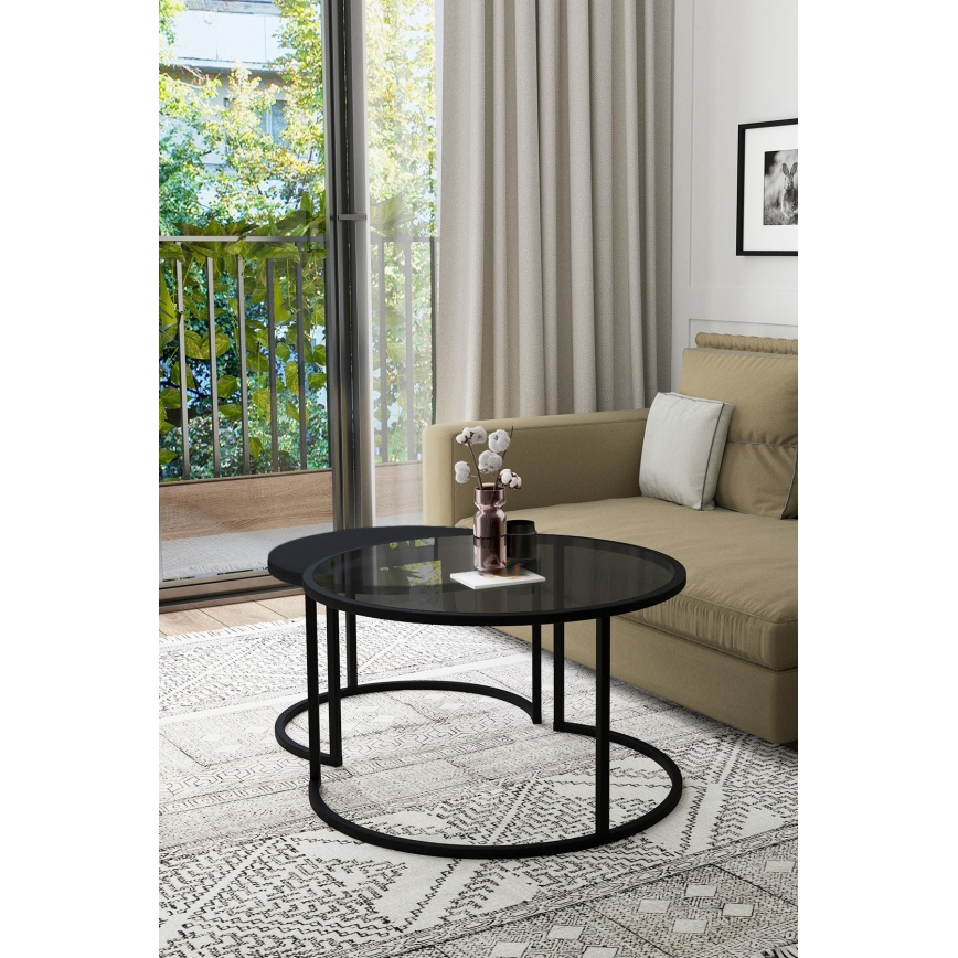 SET 2x Koffie Tafel BORA diameter 57/75 cm zwart