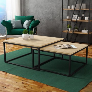 SET 2x Koffie Tafel DUAL goud eiken/zwart
