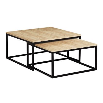 SET 2x Koffie Tafel DUAL goud eiken/zwart