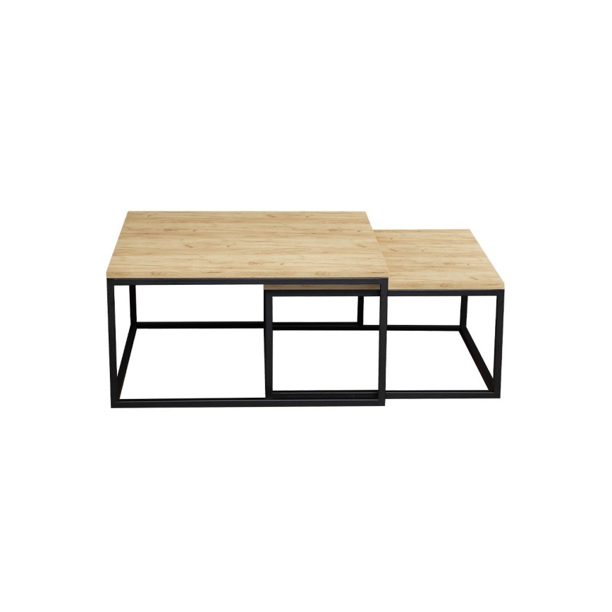 SET 2x Koffie Tafel DUAL goud eiken/zwart