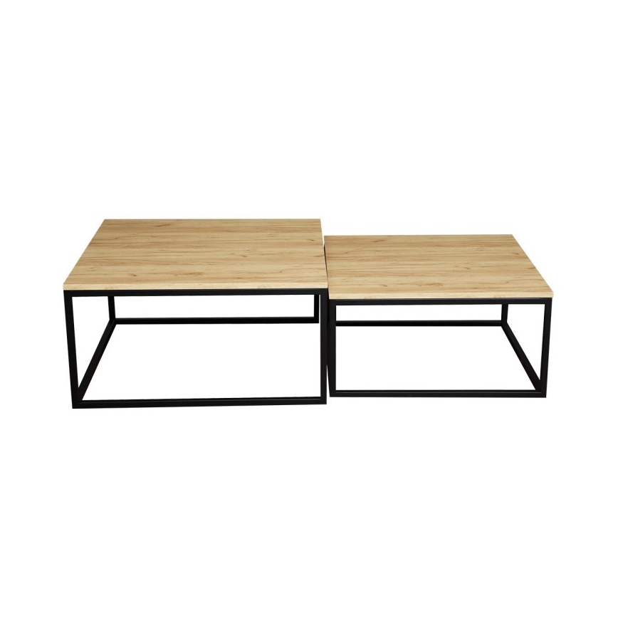 SET 2x Koffie Tafel DUAL goud eiken/zwart