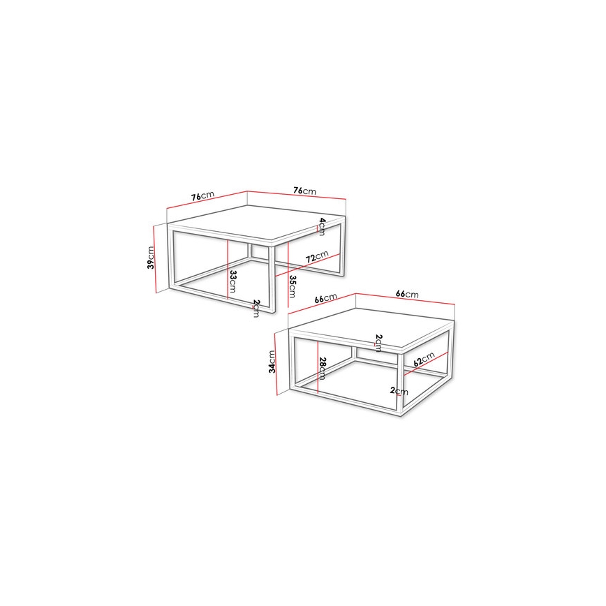 SET 2x Koffie Tafel DUAL goud eiken/zwart