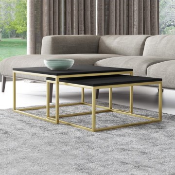 SET 2x Koffie Tafel DUAL zwart/goud