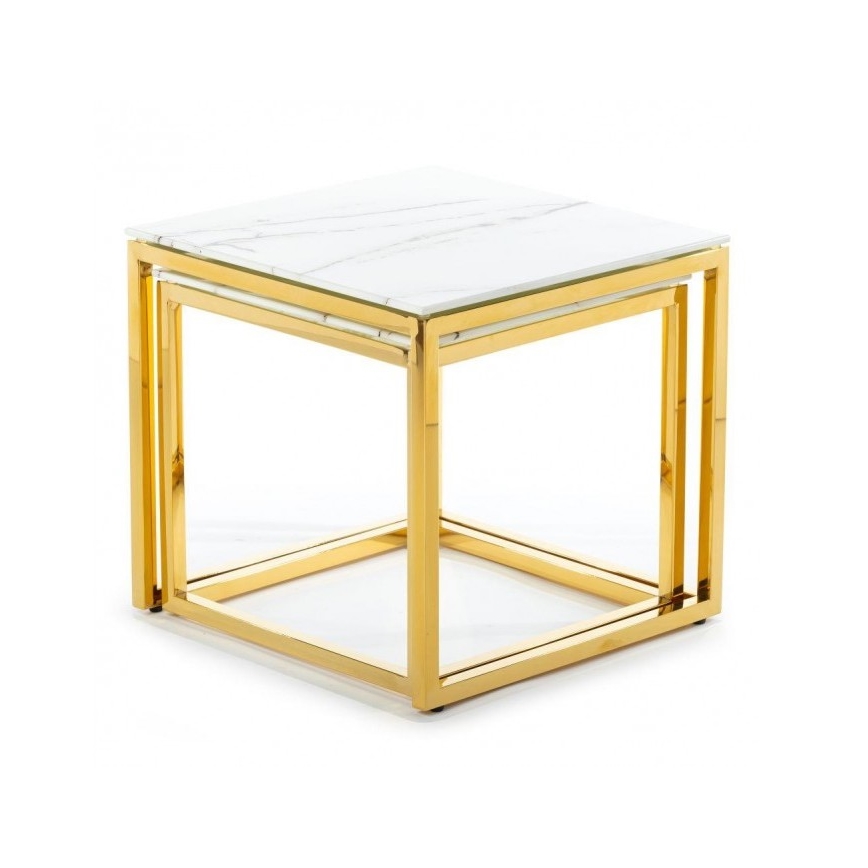 SET 2x Koffie Tafel LIGHT 42x45 cm goud/wit marmeren decor