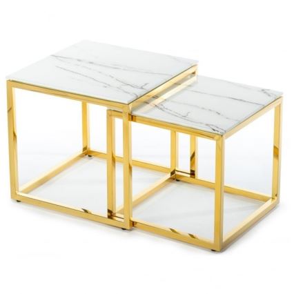 SET 2x Koffie Tafel LIGHT 42x45 cm goud/wit marmeren decor