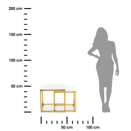 SET 2x Koffie Tafel LIGHT 42x45 cm goud/wit marmeren decor