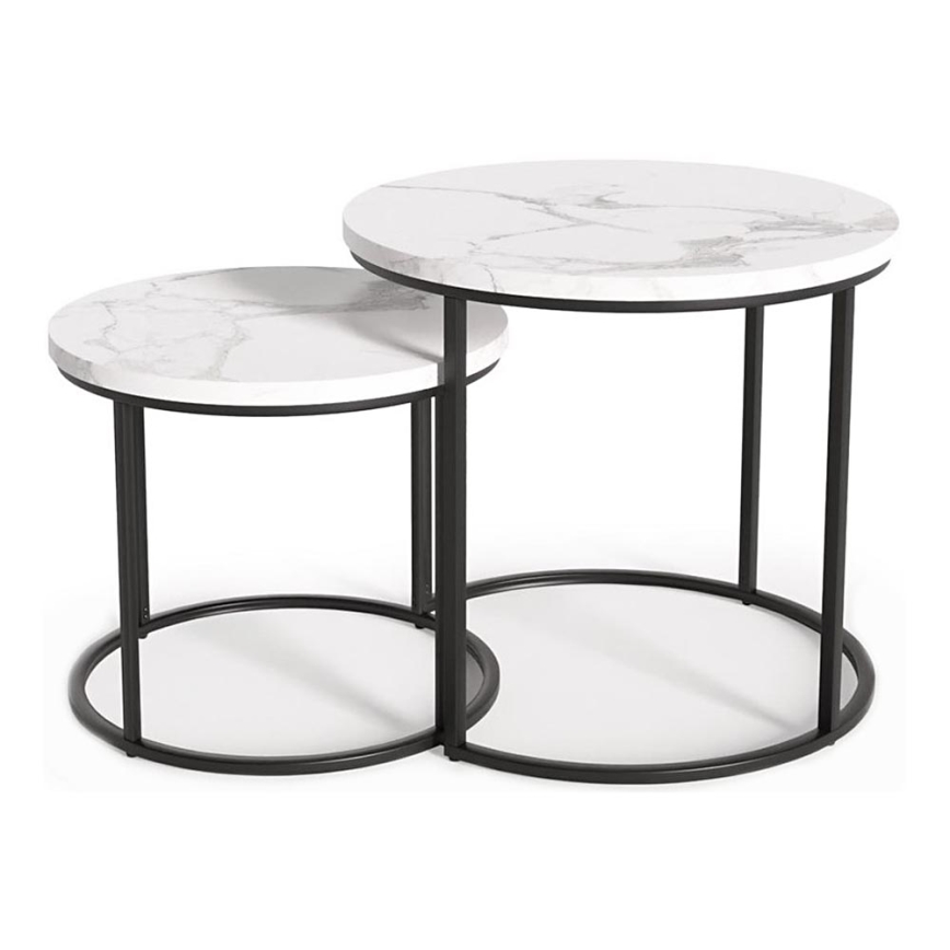 SET 2x Koffie Tafel OREO diameter 43/53 cm zwart/marmeren decor