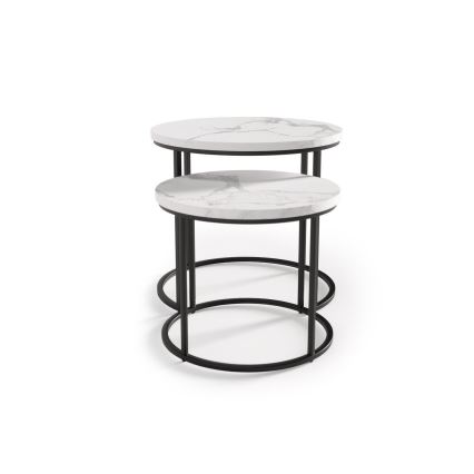 SET 2x Koffie Tafel OREO diameter 43/53 cm zwart/marmeren decor