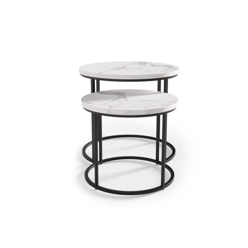 SET 2x Koffie Tafel OREO diameter 43/53 cm zwart/marmeren decor
