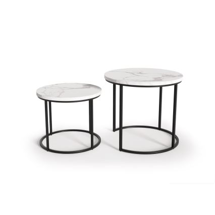 SET 2x Koffie Tafel OREO diameter 43/53 cm zwart/marmeren decor