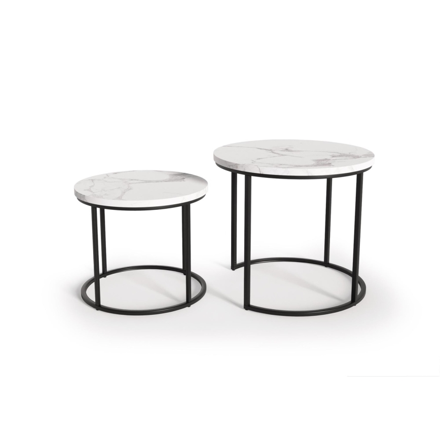 SET 2x Koffie Tafel OREO diameter 43/53 cm zwart/marmeren decor