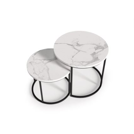 SET 2x Koffie Tafel OREO diameter 43/53 cm zwart/marmeren decor