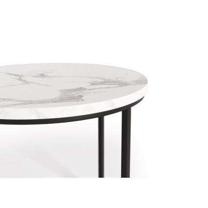 SET 2x Koffie Tafel OREO diameter 43/53 cm zwart/marmeren decor
