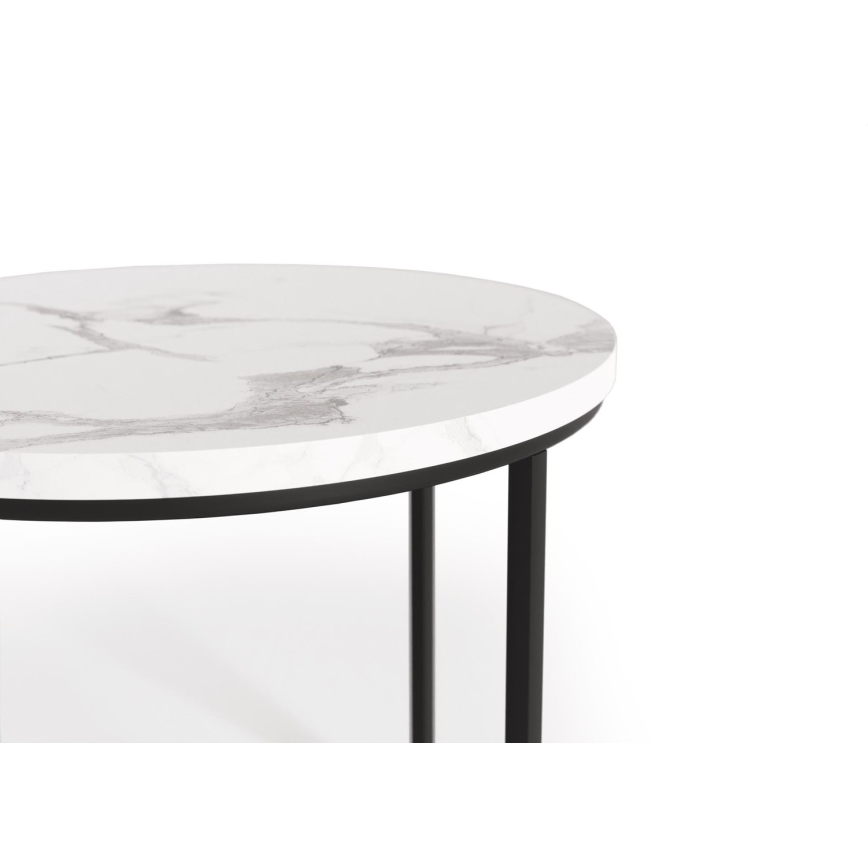 SET 2x Koffie Tafel OREO diameter 43/53 cm zwart/marmeren decor