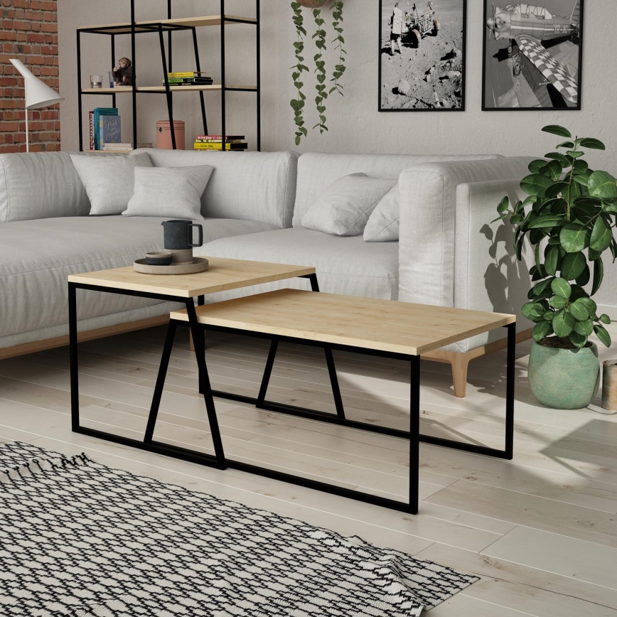 SET 2x Koffie Tafel PAL beige/zwart