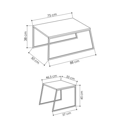 SET 2x Koffie Tafel PAL beige/zwart