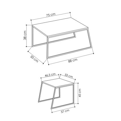 SET 2x Koffie Tafel PAL beige/zwart