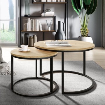 SET 2x Koffie Tafel RABEN zwart/goud eiken