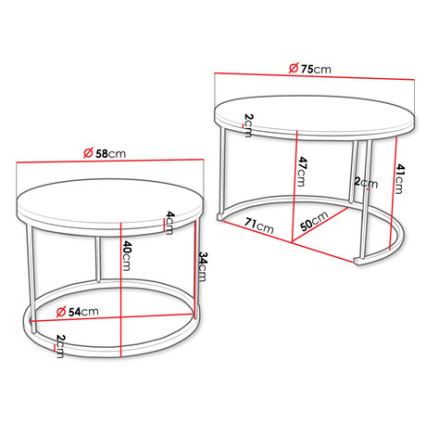 SET 2x Koffie Tafel RABEN zwart/goud eiken