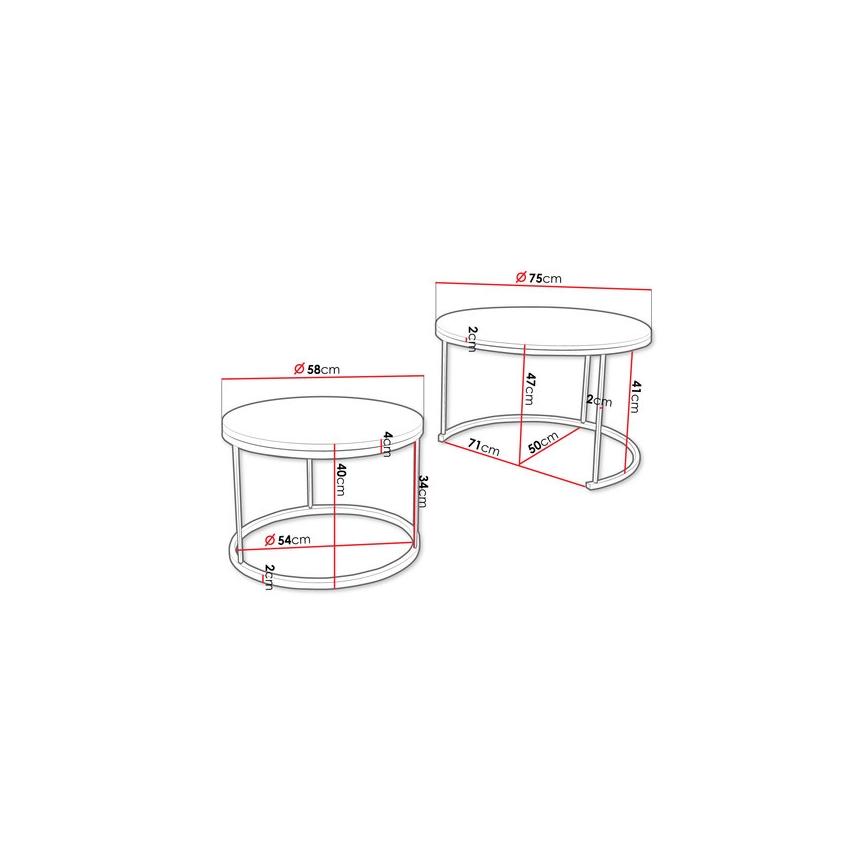 SET 2x Koffie Tafel RABEN zwart/goud eiken