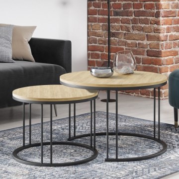 SET 2x Koffie Tafel RAGNAR zwart/goud eiken