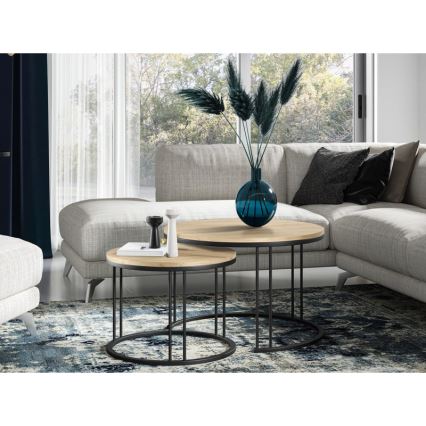 SET 2x Koffie Tafel RAGNAR zwart/goud eiken