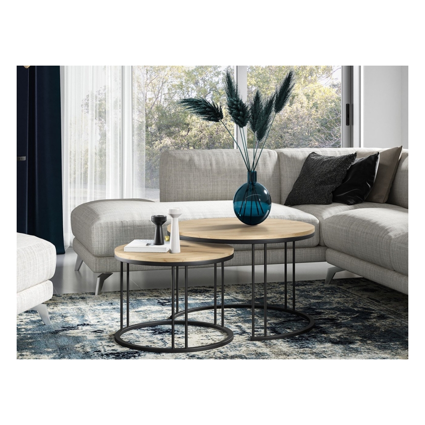 SET 2x Koffie Tafel RAGNAR zwart/goud eiken