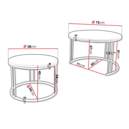 SET 2x Koffie Tafel RAGNAR zwart/goud eiken