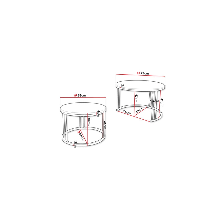 SET 2x Koffie Tafel RAGNAR zwart/goud eiken