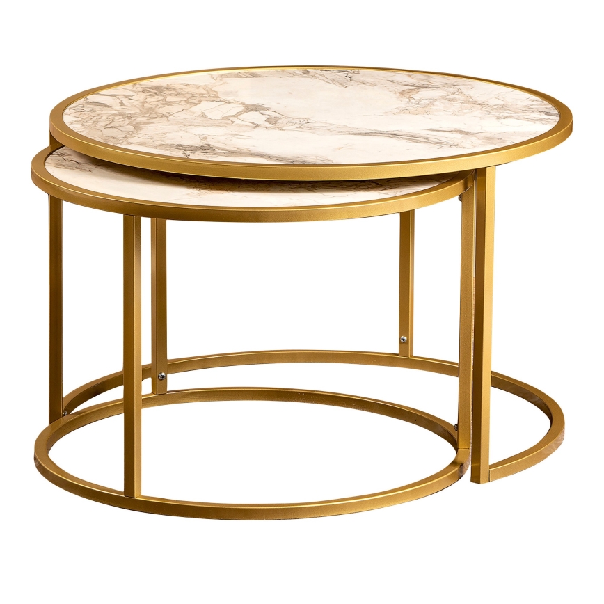 SET 2x Koffie Tafel TAMBUR goud/beige