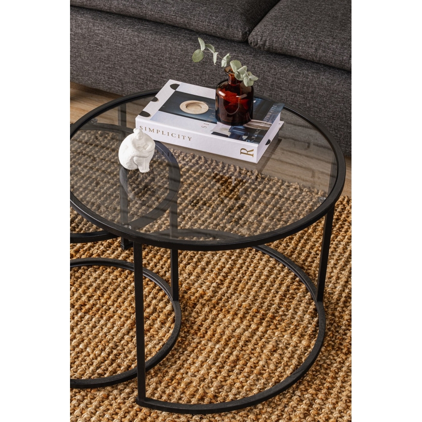 SET 2x Koffie Tafel TOKYO diameter 42/60 cm zwart
