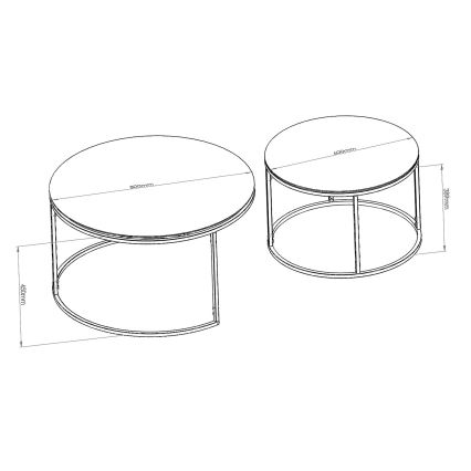 SET 2x Koffie Tafel TOKYO diameter 60/80 cm zwart