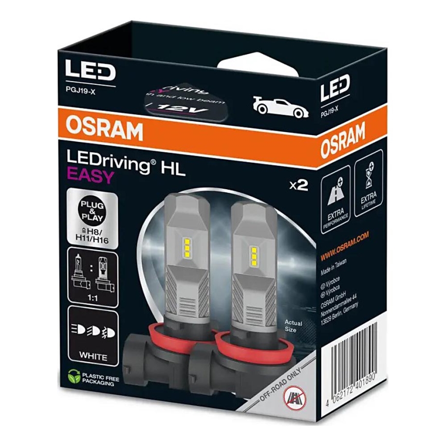 SET 2x LED Autolamp H8/H11/H16 PGJ19-X/8,2W/12V 6000K - Osram