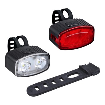 SET 2x LED Dimbaar rechargeable bicycle lamp 350mAh IP44 rood/wit